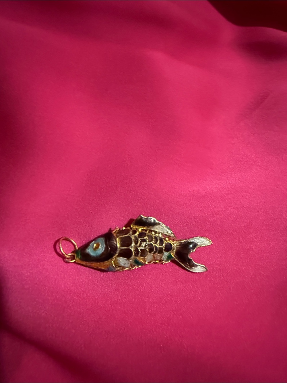Vintage Cloisonne Gold Tone Multicolor Articulated Fish Pendant - Picture 2 of 8